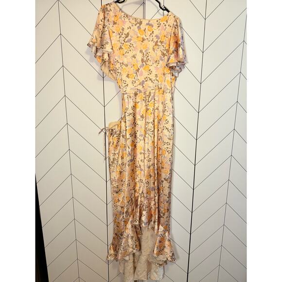 ASTR Women Medium Veida Floral CutoutTangerine Purple High Low Ruffle Midi Dress - Picture 9 of 9